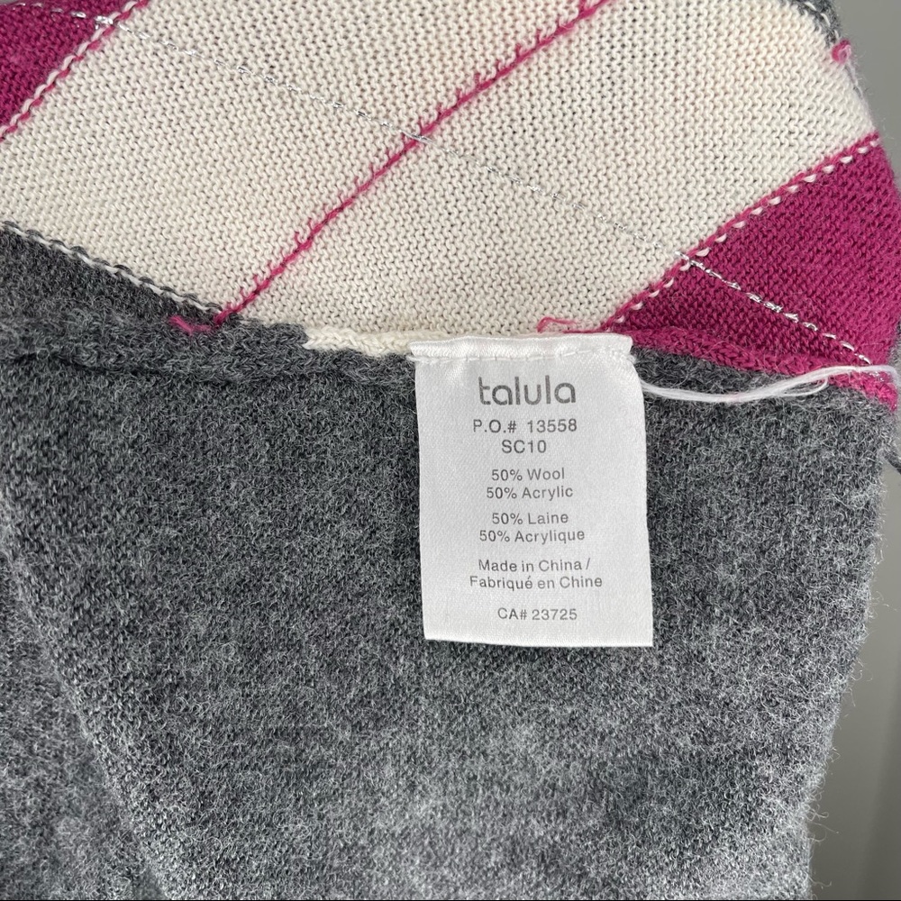 Talula Argyle Long Line Sweater Vest Grey, Cream, Purple Size Medium - Picture 6 of 6